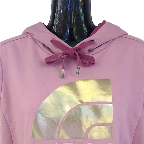 The North Face Half Dome Fleece Pullover Hoodie Dusty Rose w Large Gold Logo - Picture 3 of 11
